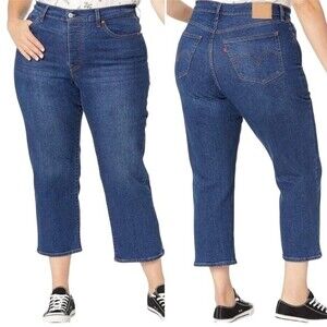 Levi's Wedgie Straight Leg Button Fly Distressed Cropped Jeans High-Rise Stretch